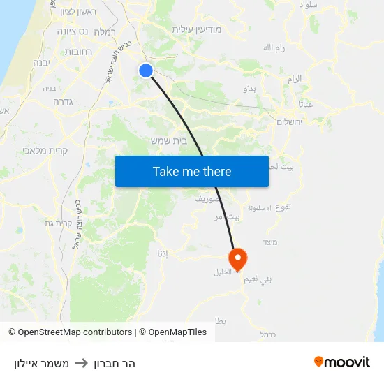 משמר איילון to הר חברון map