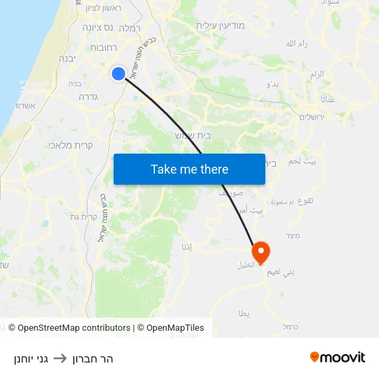 גני יוחנן to הר חברון map