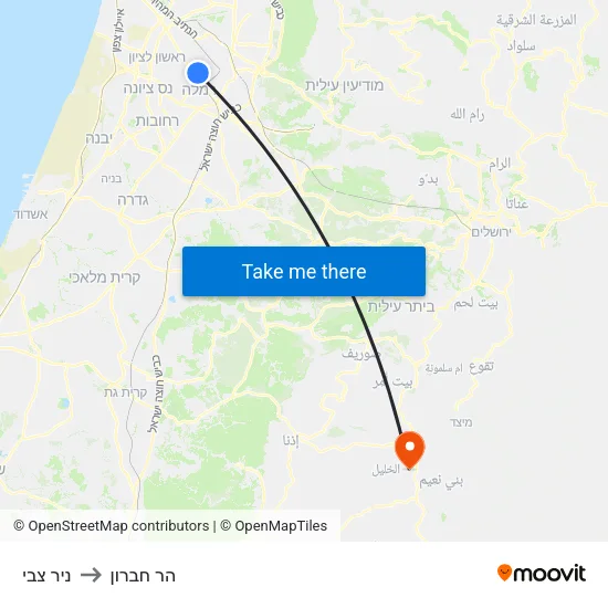 ניר צבי to הר חברון map