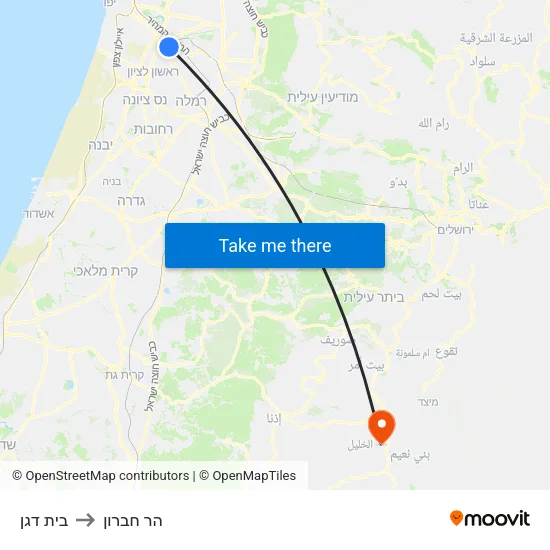בית דגן to הר חברון map
