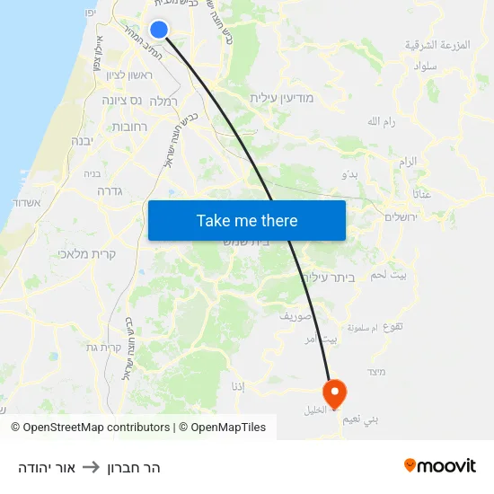 אור יהודה to הר חברון map