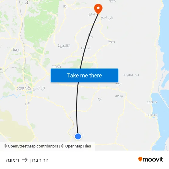 דימונה to הר חברון map