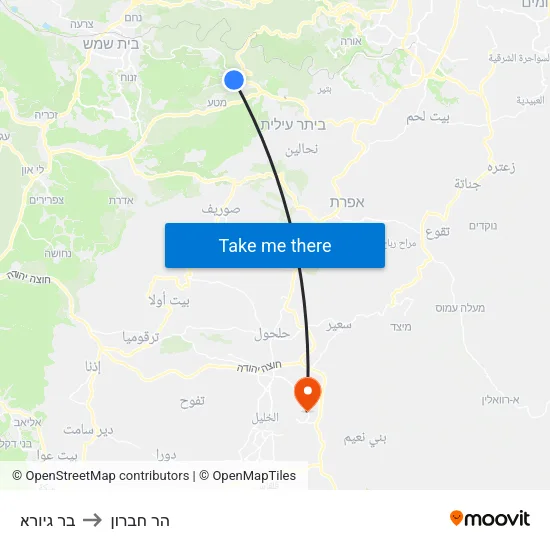 בר גיורא to הר חברון map
