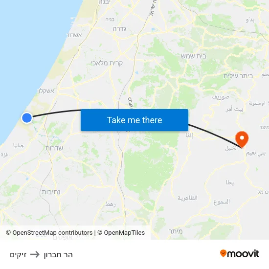 זיקים to הר חברון map