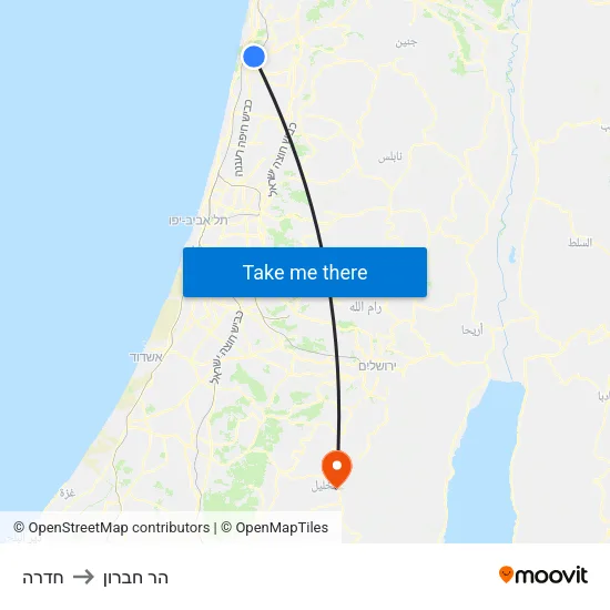 חדרה to הר חברון map