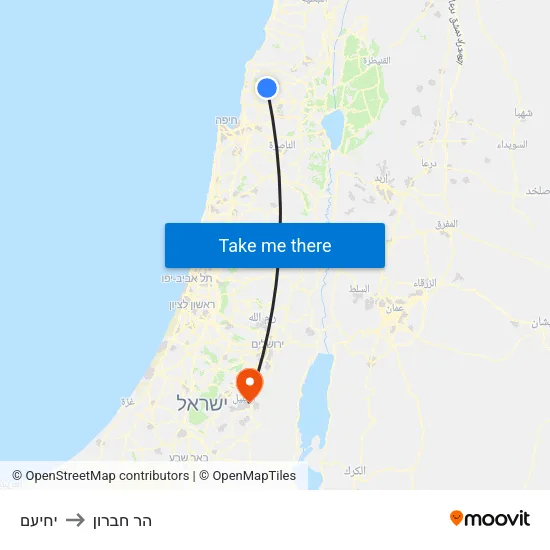 יחיעם to הר חברון map