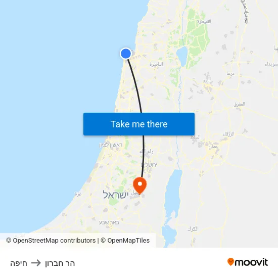חיפה to הר חברון map