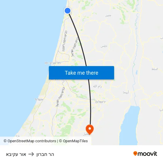 אור עקיבא to הר חברון map