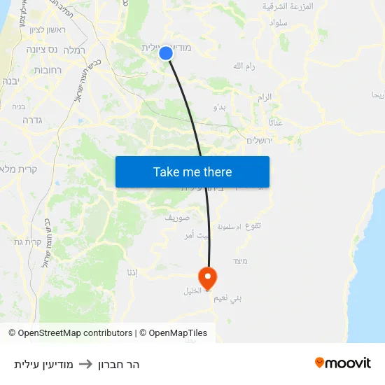 מודיעין עילית to הר חברון map