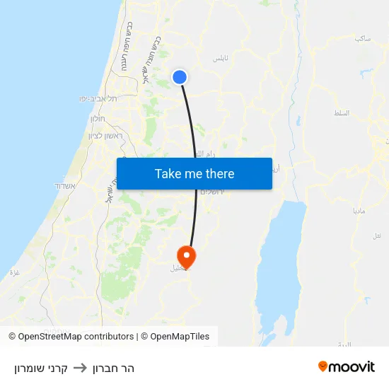 קרני שומרון to הר חברון map