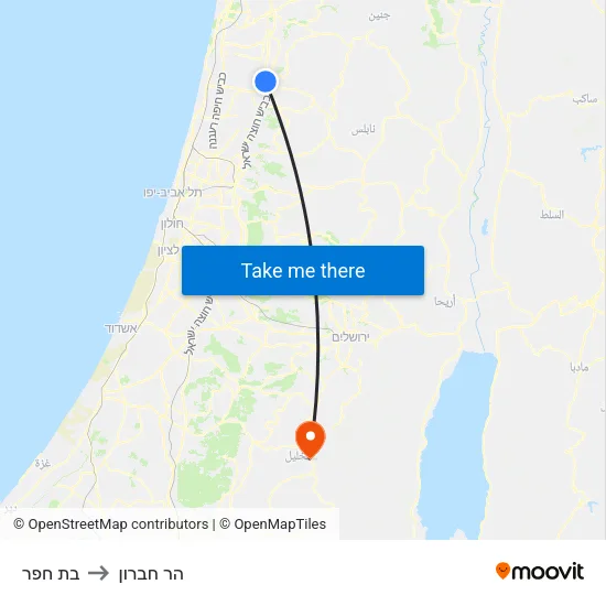 בת חפר to הר חברון map