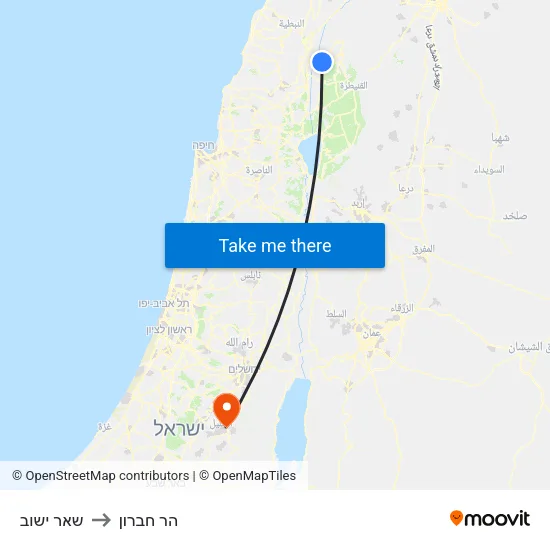 שאר ישוב to הר חברון map