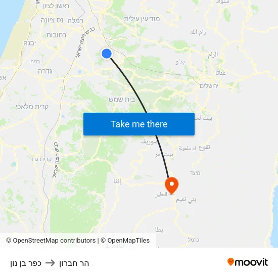כפר בן נון to הר חברון map