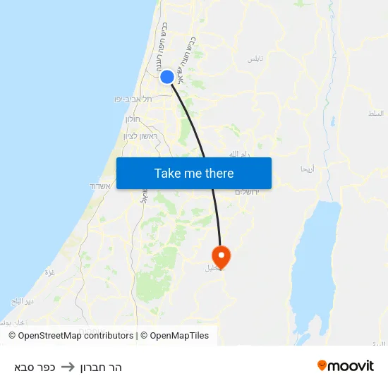 כפר סבא to הר חברון map