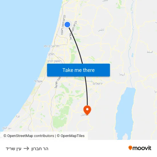 עין שריד to הר חברון map