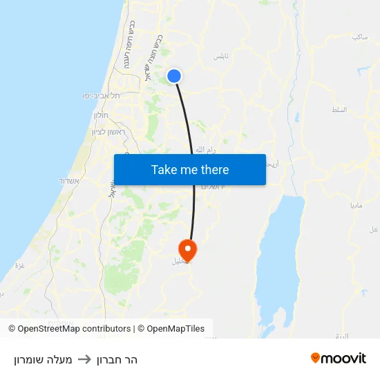מעלה שומרון to הר חברון map