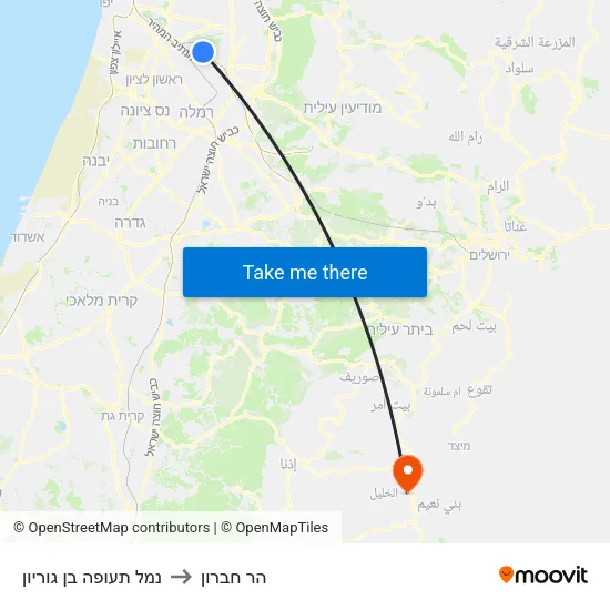 נמל תעופה בן גוריון to הר חברון map