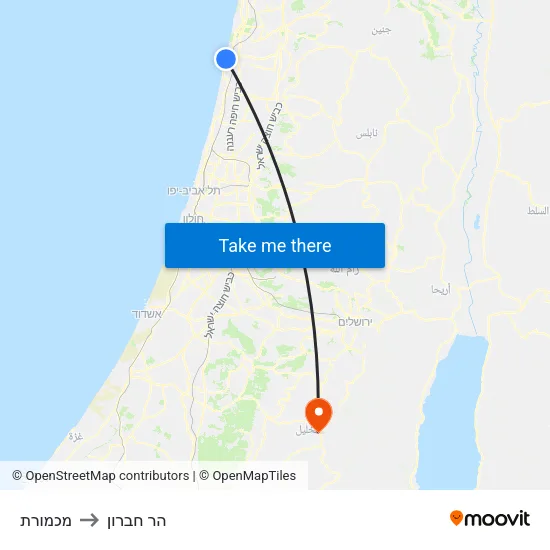 מכמורת to הר חברון map