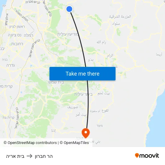 בית אריה to הר חברון map