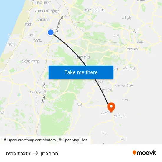 מזכרת בתיה to הר חברון map