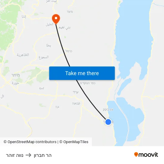 נווה זוהר to הר חברון map