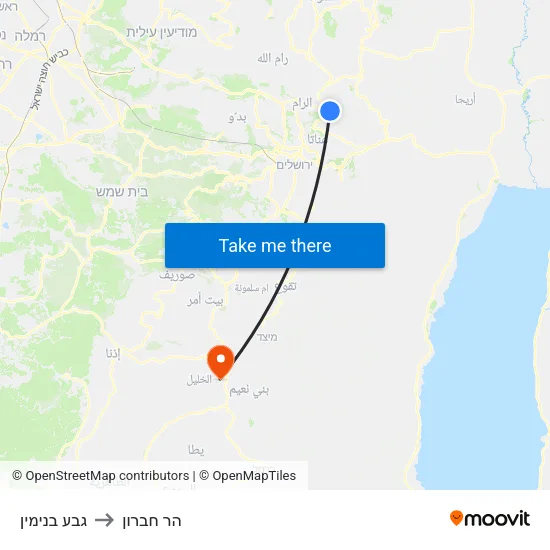 גבע בנימין to הר חברון map
