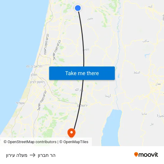 מעלה עירון to הר חברון map