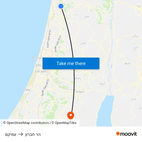עמיקם to הר חברון map