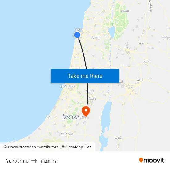 טירת כרמל to הר חברון map