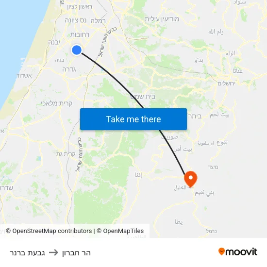 גבעת ברנר to הר חברון map