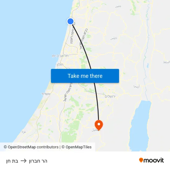 בת חן to הר חברון map