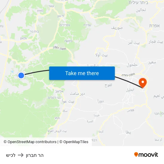לכיש to הר חברון map