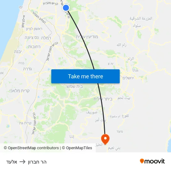 אלעד to הר חברון map