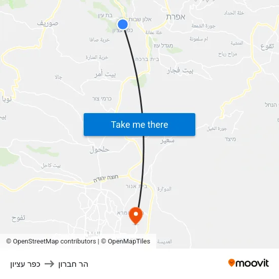 כפר עציון to הר חברון map