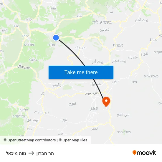 נווה מיכאל to הר חברון map