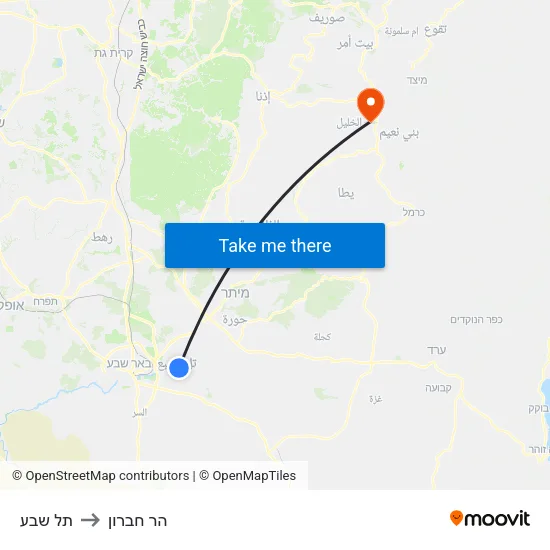 תל שבע to הר חברון map