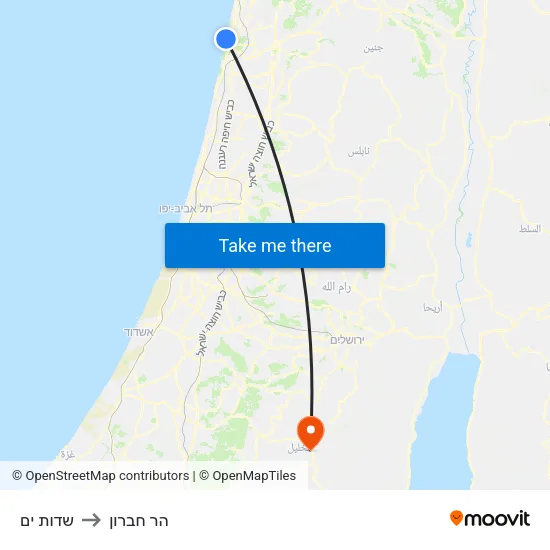 שדות ים to הר חברון map
