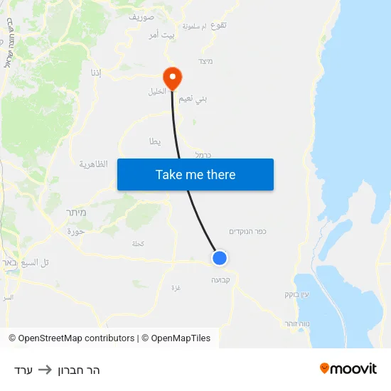 ערד to הר חברון map