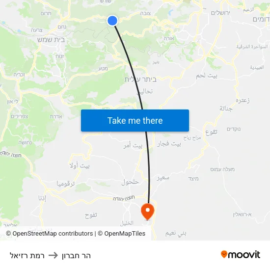 רמת רזיאל to הר חברון map