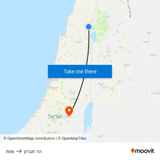 צפת to הר חברון map