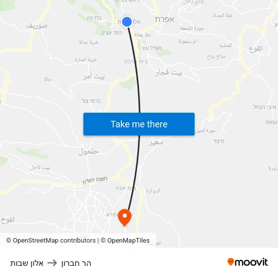 אלון שבות to הר חברון map