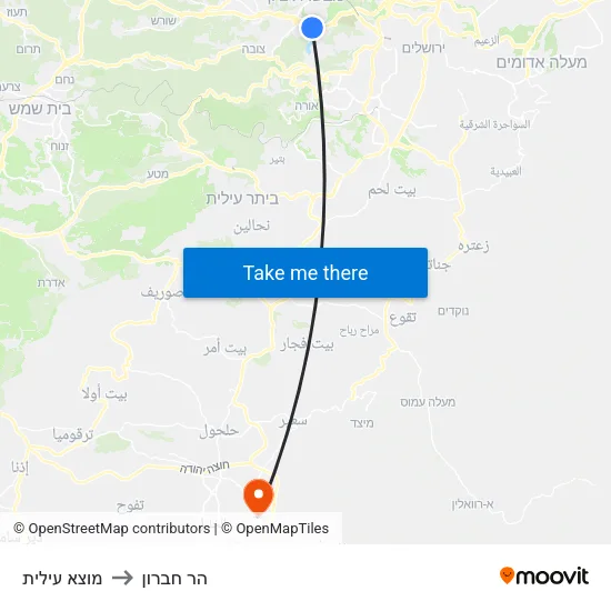 מוצא עילית to הר חברון map