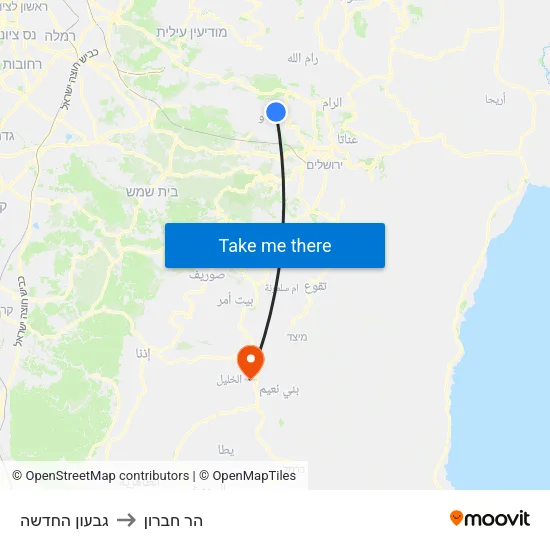 גבעון החדשה to הר חברון map
