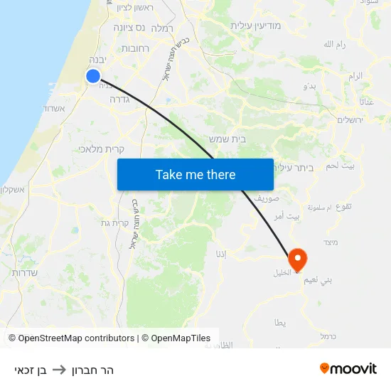 בן זכאי to הר חברון map