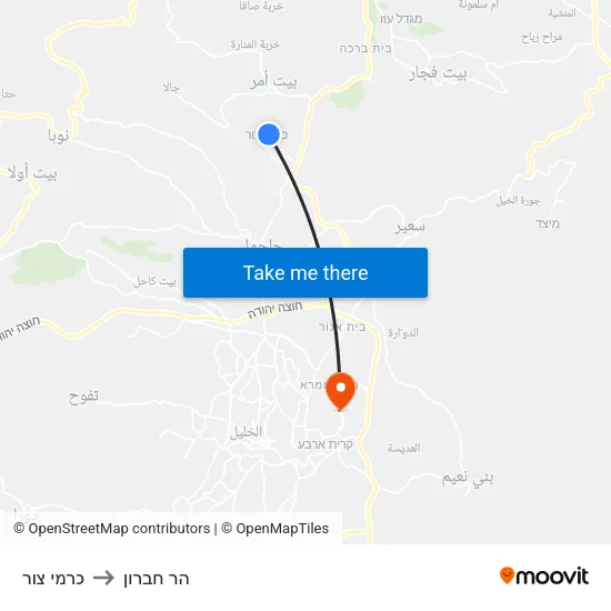 כרמי צור to הר חברון map