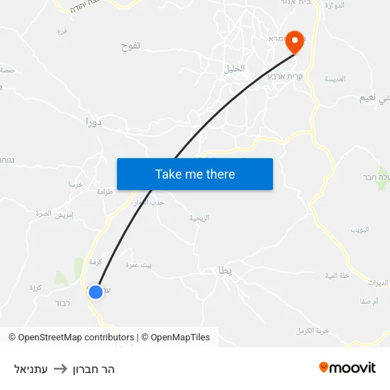עתניאל to הר חברון map