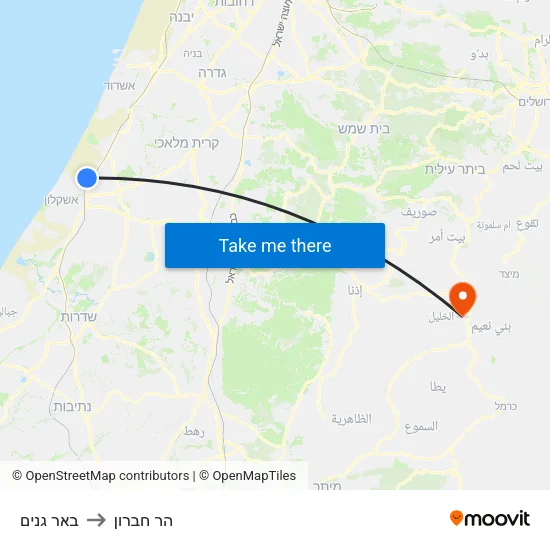 באר גנים to הר חברון map
