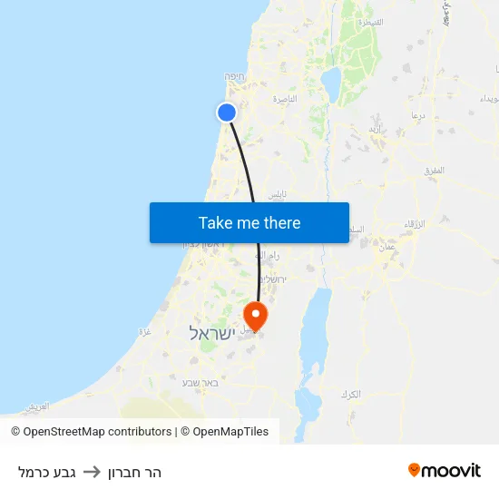 גבע כרמל to הר חברון map