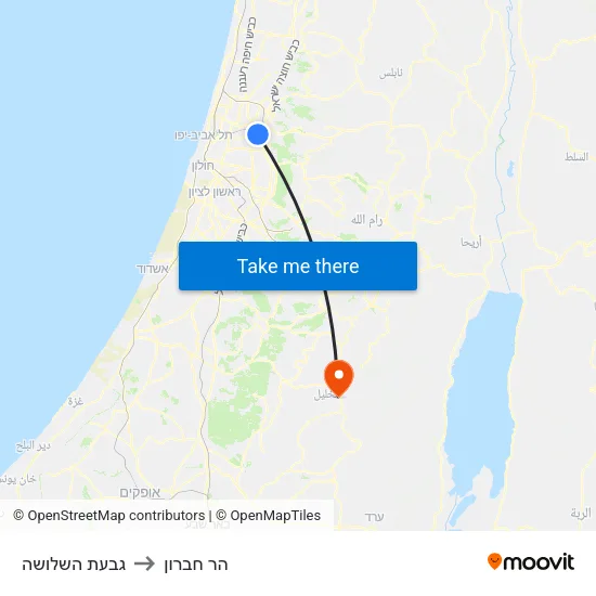 גבעת השלושה to הר חברון map