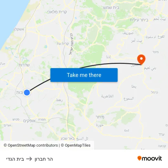 בית הגדי to הר חברון map